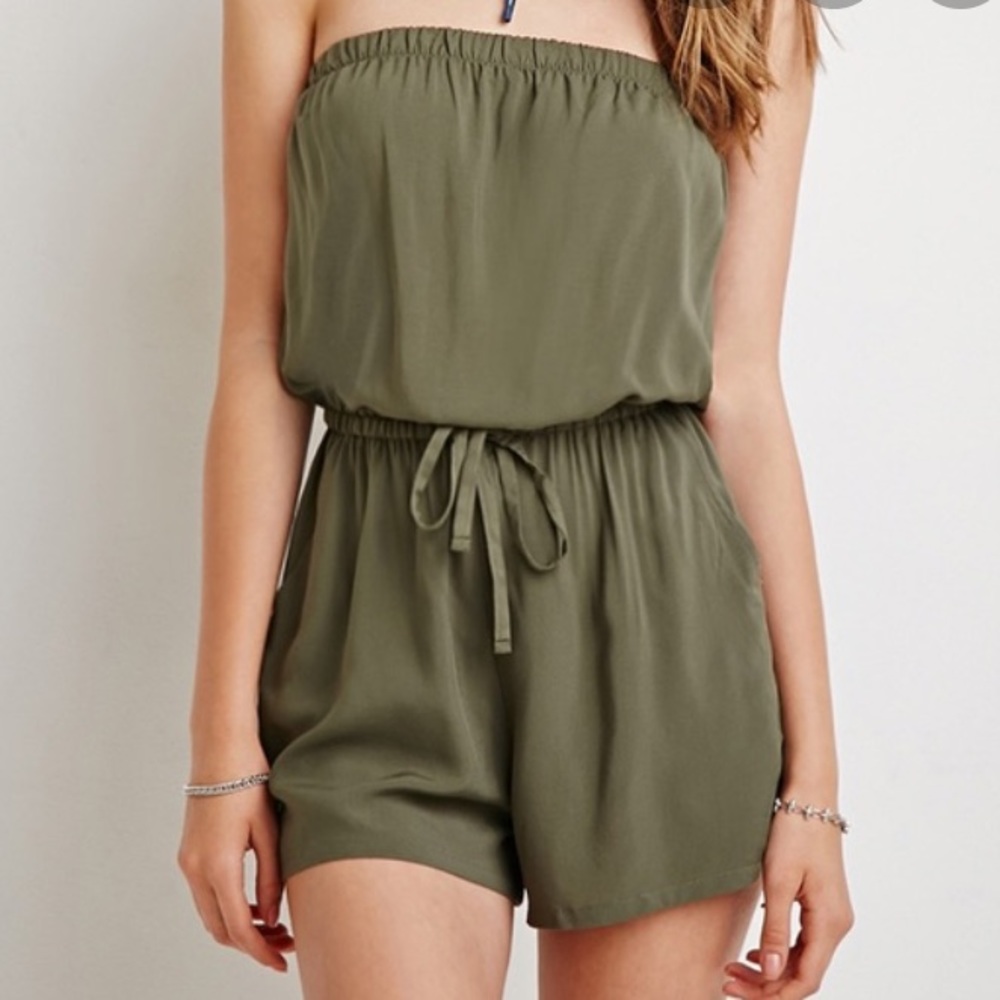 Drawstring Strapless Romper